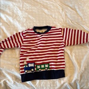 Striped Red and White Kids Shirt with Train Design